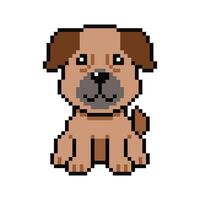 Pixel art cute brown dog in retro style vector
