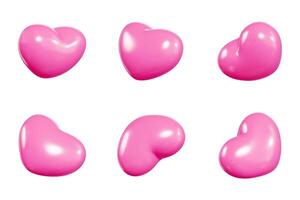 Pink heart shaped balloons shown from different angles highlighting shiny surface texture. 3D vector