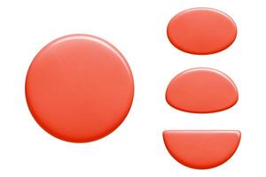 Text banner shapes collection in glossy coral color. Round, oval, semicircle 3d elements. vector