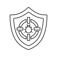 Bug Protection Outline Icon with black color palette in outline style. perfect for designs with a theme of cyber security and internet and device protection software vector