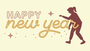 Happy New Year Typography Banner and Card Design, Glowing Effect and Illustration vector