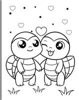Valentine Turtle Coloring Pages vector
