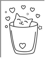 Valentine Cat Face Coloring Pages vector