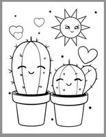 Valentine Cactus Character Coloring Pages vector