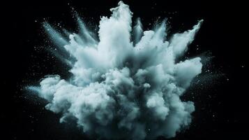 Visual explosion of dark smoke billowing upward and creating a dramatic effect in a darkened background photo