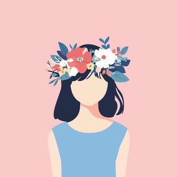 Girl with Floral Headpiece. A Minimalist Illustration. Illustration. Minimalist Illustration . vector