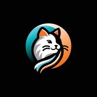 An Elegant Cat Logo With A Sideways Head, Featuring White And Grey. The Circular Blue And Orange Background Adds A Modern And Charming Touch vector