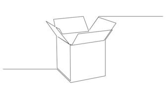 Cardboard box one line drawing isolated on the white background. Concept of a donation box illustration vector