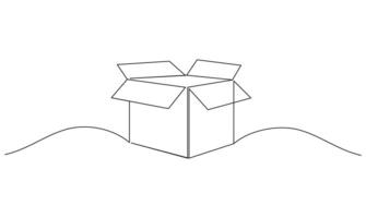 Cardboard box Continuous one line drawing isolated on the white background. Concept of a donation box icon vector