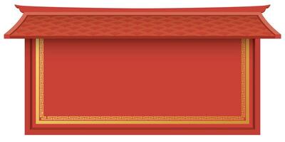 Chinese style 3D red rectangle frame isolated decorated with roof graphic illustration. Chinese New Year greeting card template. vector