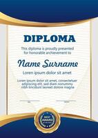 Blue and gold color diploma template vector