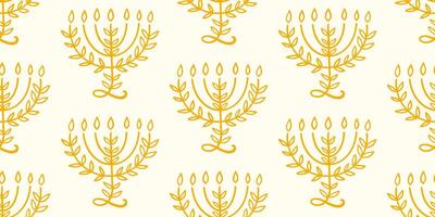 Gold Menorah Seamless Pattern Hanukkah Background vector