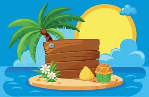 An island with a wooden sign and a coconut vector