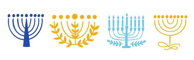 Menorah Signs Icons Illustrations Set. Artistic Logo Hanukkah Collection Isolated on White Background vector