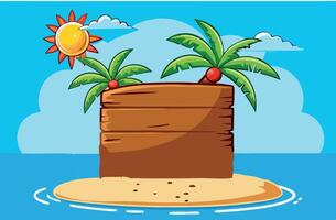 An island with palm trees and a sun on top vector