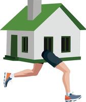 A man running with a house in his hand vector