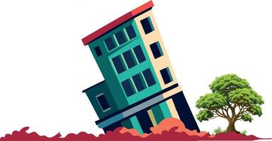 A building is falling down in the middle of a field vector