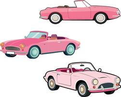 Three different types of pink cars on a white background vector