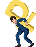 A man in a suit carrying a large gold dollar sign vector