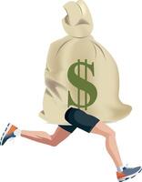 A man running with a bag of money vector