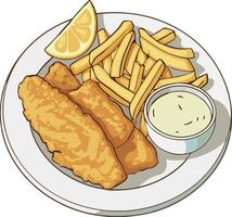 Fish and chips with dipping sauce vector
