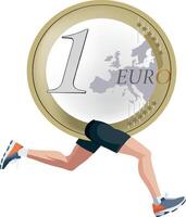 Euro coin running with a man in shorts vector