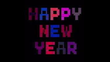 happy new year text in pixel art with changing color and vaporwave effect video