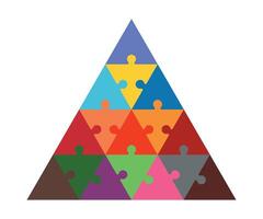 Triangle puzzle piece. Pyramid made of coloured triangular puzzle pieces. Creativity, inspiration, logical thinking. vector
