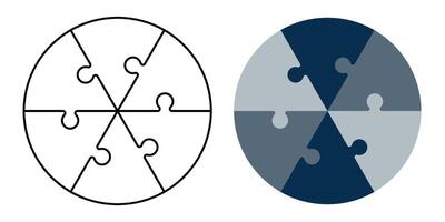 Circle of 6 pieces blue triangular puzzles. Editable Stroke. Creativity, inspiration, logical thinking. vector