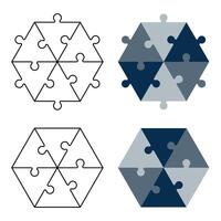 Triangle puzzle piece. Editable Stroke. Hexagon made of blue triangular puzzle pieces. Creativity, inspiration, logical thinking. vector