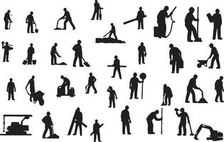 Silhouettes of people working in various jobs vector