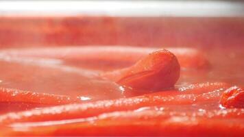 Close-Up of Boiled Tomatoes in Tomato Sauce with Steaming Texture video