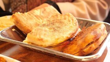Enjoy a Delicious Flatbread with a Perfectly Golden Crust Served on a Tray video