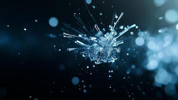 Water droplets explode into sparkling fragments in a dark, illuminated setting showcasing their dynamic motion photo