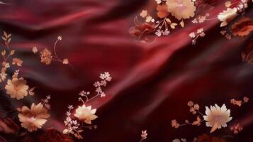 Luxurious red fabric with floral patterns designed for elegant decor and fashion photo