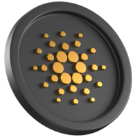 3d icon of a black coin with golden Cardano logo in the center png