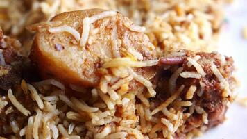 mutton biryani meal in a plate on table. video