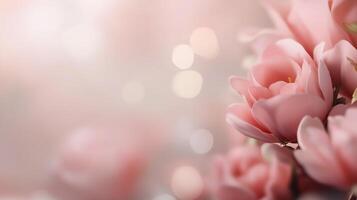 Delicate pink flowers bloom softly, creating a serene atmosphere with gentle bokeh in the background during springtime photo