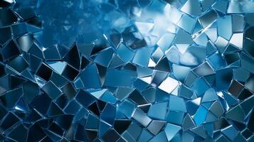 Shimmering blue mosaic created by scattered glass pieces reflecting light in various angles photo