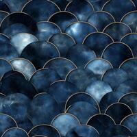 Intricate blue and gold scallop pattern design with a marble texture creating a modern, elegant aesthetic photo