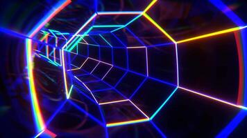 Blue Turquoise and Orange Neon Octagonal Torus Tunnel Background VJ Loop l 4K video