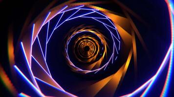 Light Blue and Orange Spiral Neon Tunnel Background VJ Loop l 4K video