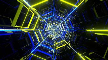 Blue and Yellow Octagonal Neon Tunnel Background VJ Loop l 4K video