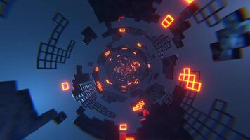 Blue and Orange Sci-Fi Tunnel Elements Neon Grid Background VJ Loop l 4K video