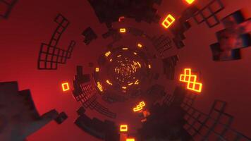 Red and Orange Sci-Fi Tunnel Elements Neon Grid Background VJ Loop l 4K video