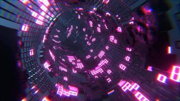 Blue and Pink Sci-Fi Torus Tunnel Elements Neon Grid Background VJ Loop l 4K video
