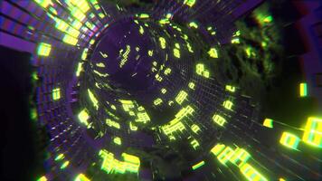 Purple and Light Green Sci-Fi Torus Tunnel Elements Neon Grid Background VJ Loop l 4K video