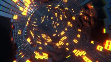 Blue and Orange Sci-Fi Torus Tunnel Elements Neon Grid Background VJ Loop l 4K video