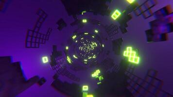 Purple and Light Green Sci-Fi Tunnel Elements Neon Grid Background VJ Loop l 4K video