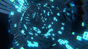 Cyan Sci-Fi Torus Tunnel Elements Neon Grid Background VJ Loop l 4K video